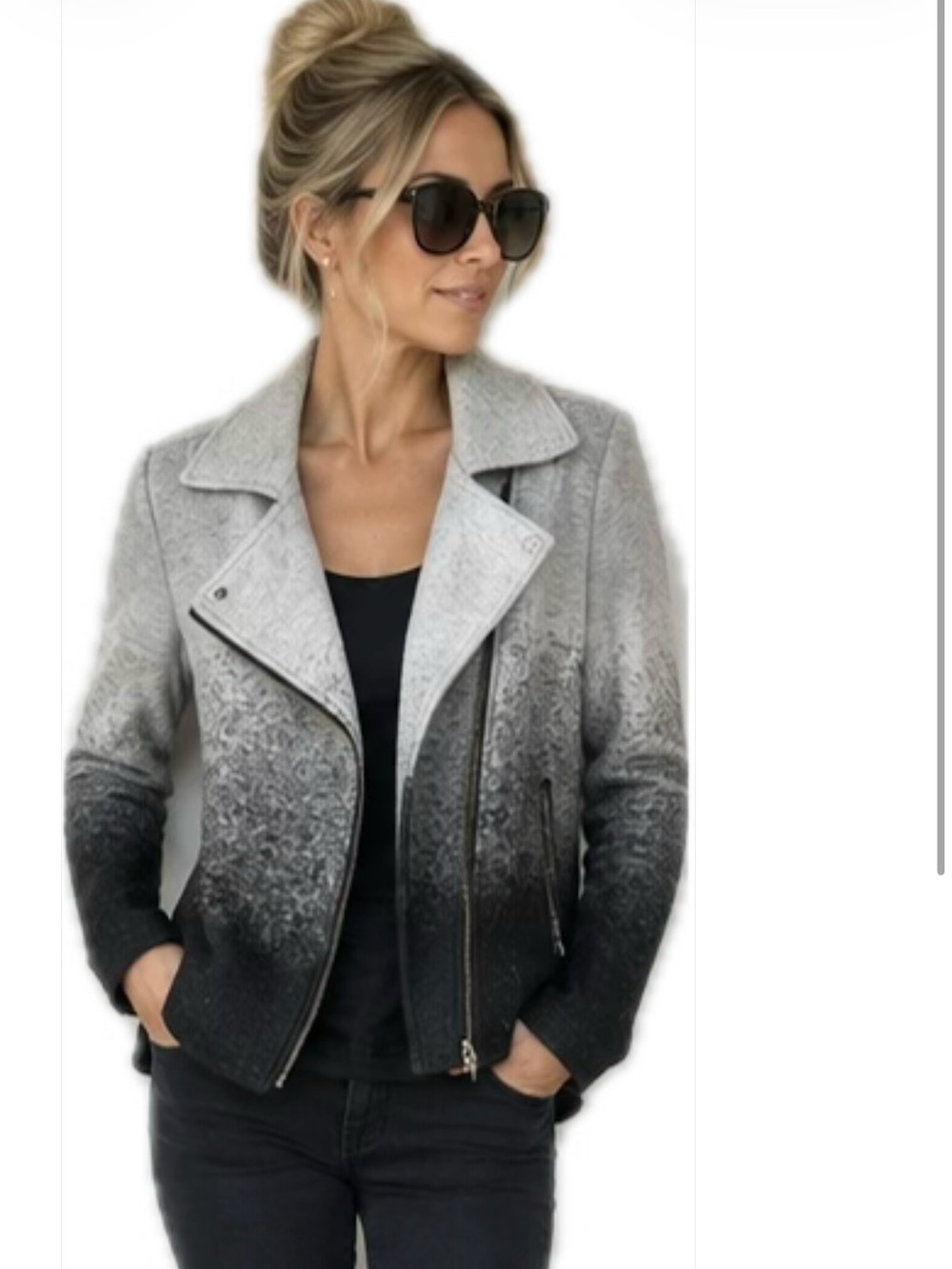 BB Dakota Ombré Wool Blend Moto Jacket Gray Black S